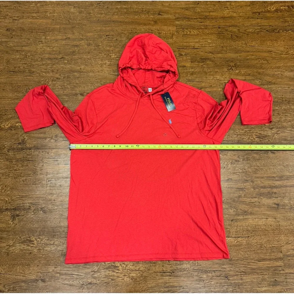 Polo Ralph Lauren Red Lightweight Pullover Hoodie Sweatshirt T Shirt Men's 2XL